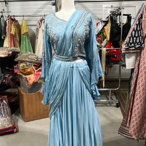 Lehanga with attached Duppata, blouse With beds and sequins work